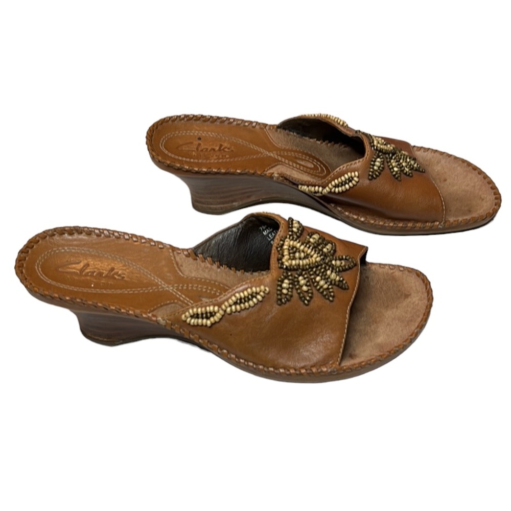 Clarks Artisan Empress Beaded Slip-On Wedge Sandals Size 7